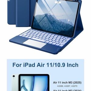 iPad Air 11” M2/M3-4/5 Gen Keyboard Case Trackpad Detachable, Backlit Navy Blue